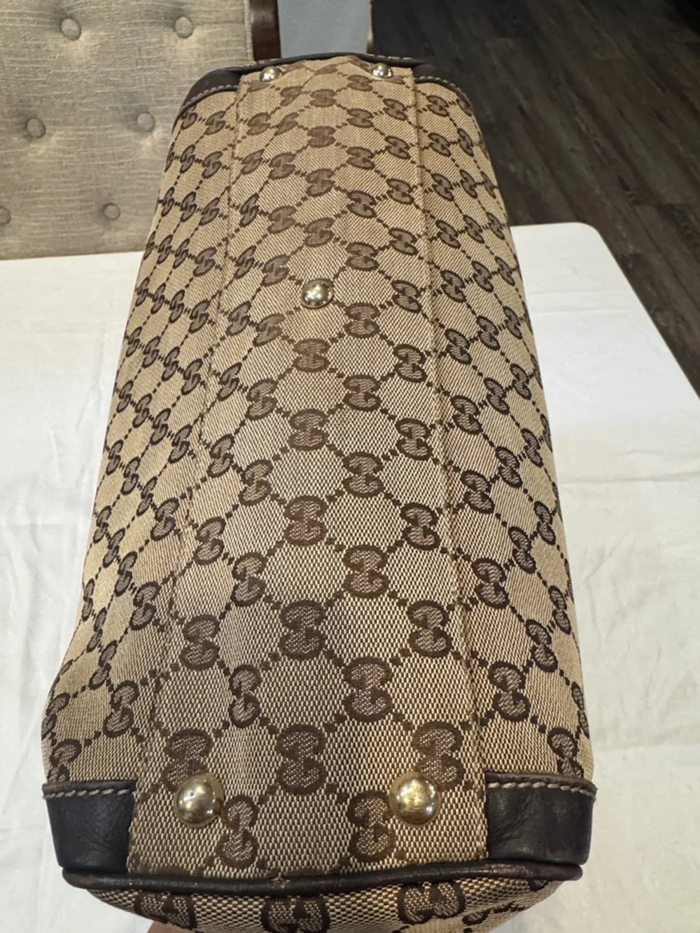 Authentic Gucci Brown GG Supreme Canvas Satchel with Dark Brown Leather Trim - Picture 6 of 14